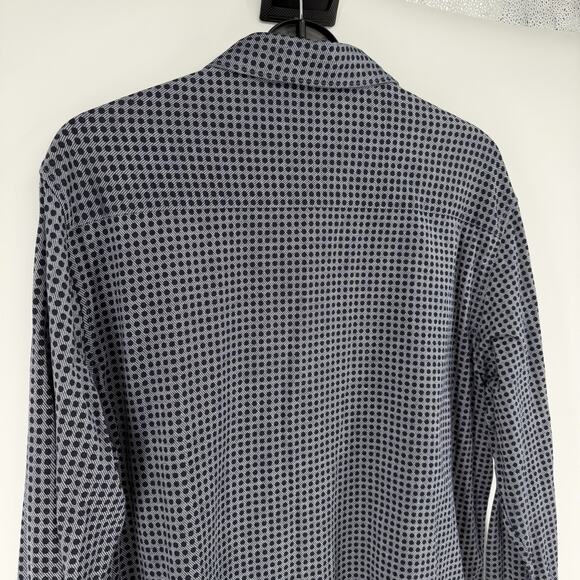 Bugatchi Button Up Shirt Casual Blue Check Polka Dot Flip Cuff Mens Size 2XL - Picture 6 of 9